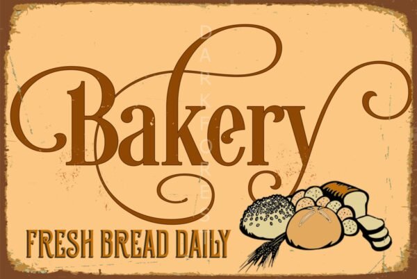 Vintage tin sign - Open sign - Raster version. Διακοσμητικό πινακάκι τοίχου- Bakery- PKIT-062