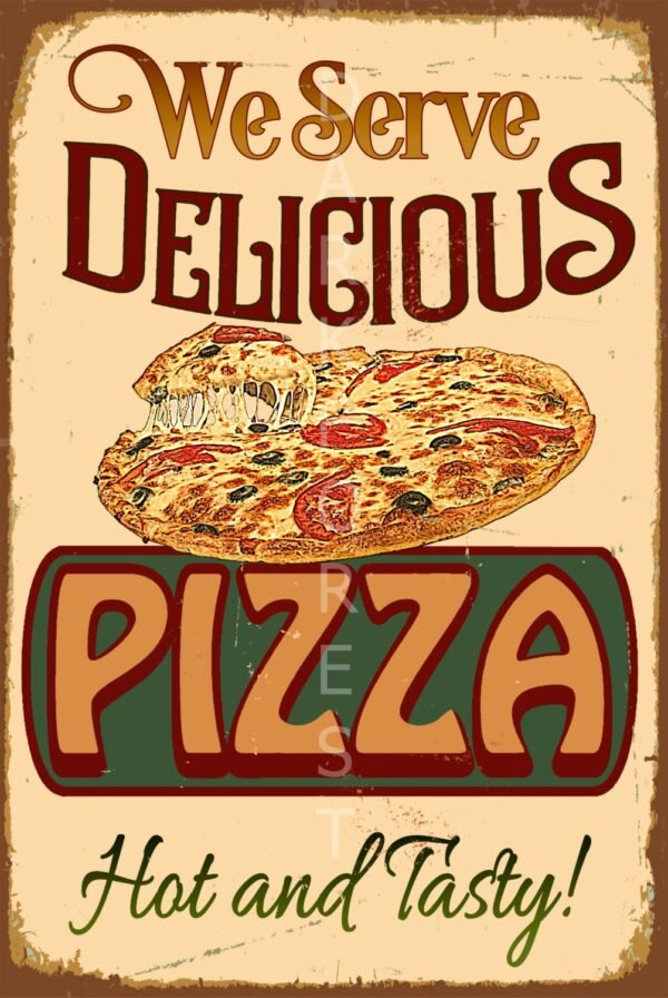 Vintage tin sign - Open sign - Raster version. Διακοσμητικό πινακάκι τοίχου- Pizza- PKIT-067