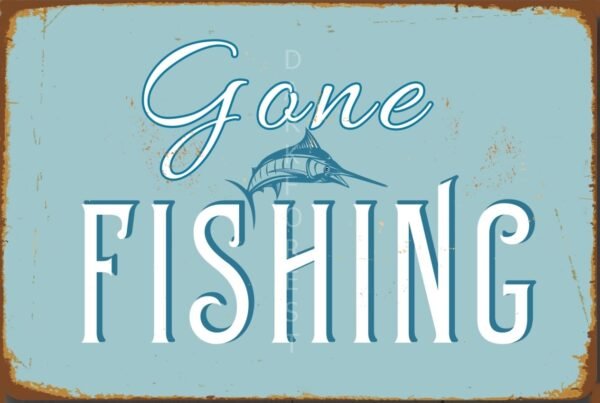 pnk-010 Διακοσμητικό πινακάκι τοίχου- Gone fishing- PQUO-056