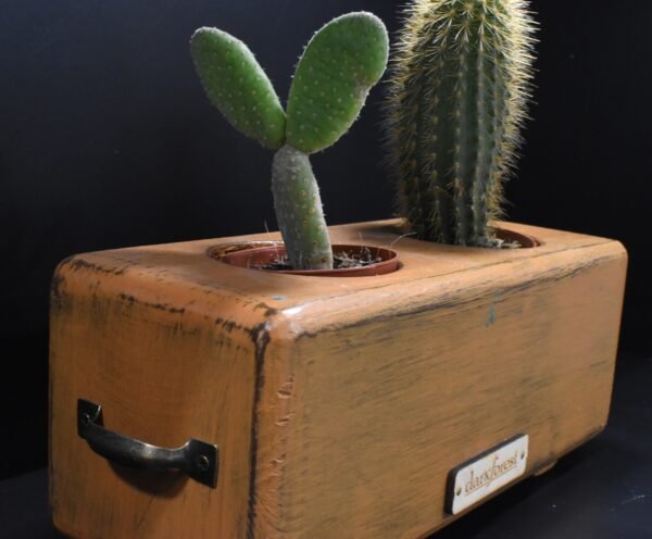 Ξύλινο γλαστράκι δύο θέσεων- Καφέ- LKG2-KAFP