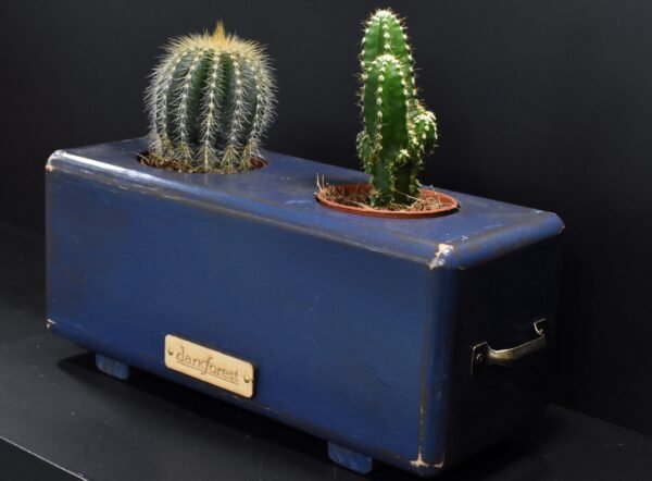 Ξύλινο γλαστράκι δύο θέσεων- Μπλε σκούρο- LKG2-BLDP